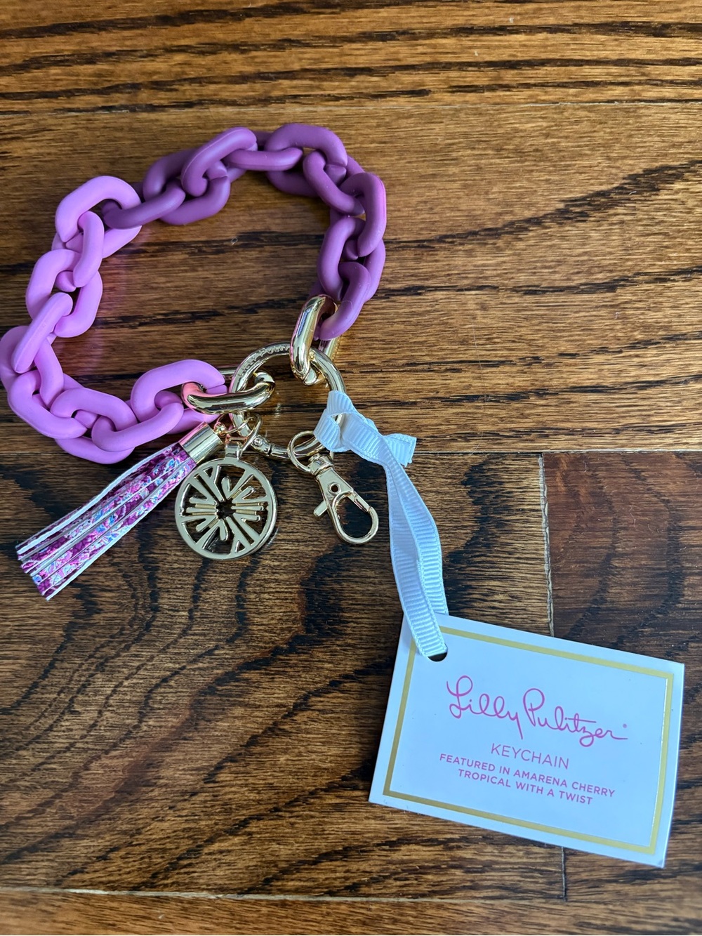 Lilly Pulitzer Purple-Pink Silicone Chain Keychain with Gold Charms